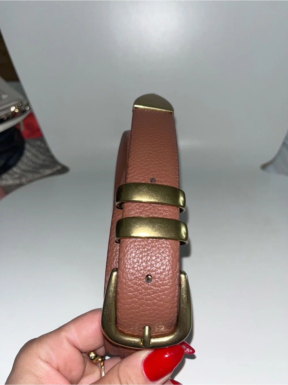 GAP Tan Leather Belt with Gold-Tone Buckle